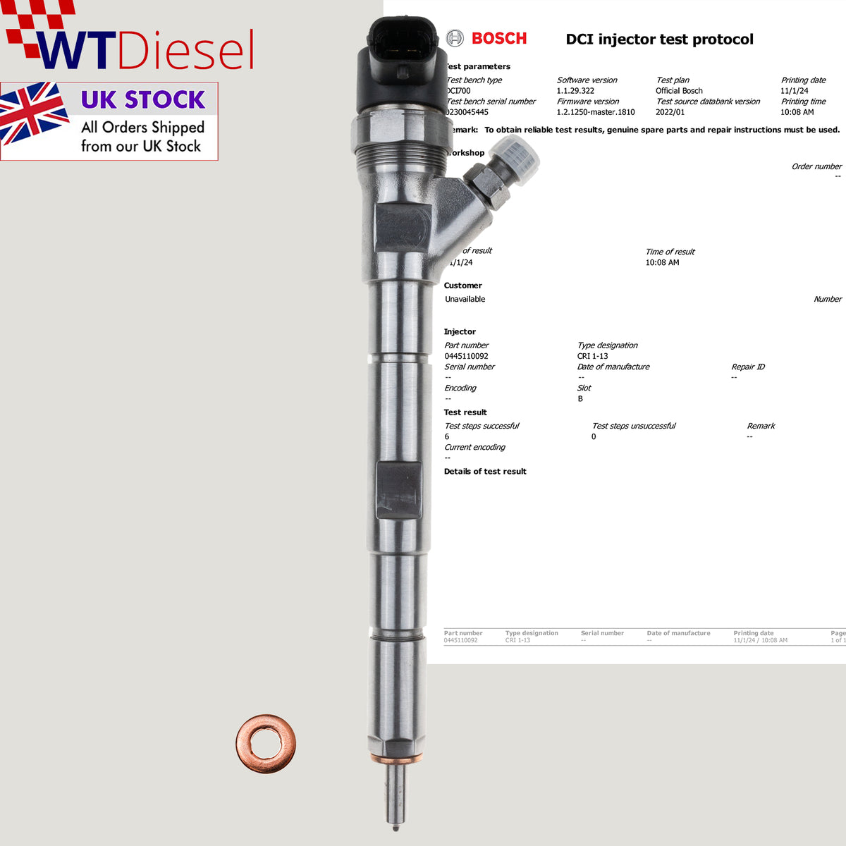 Bosch 0445110092 diesel injectors for Hyundai and Kia 2.5 CRDi
