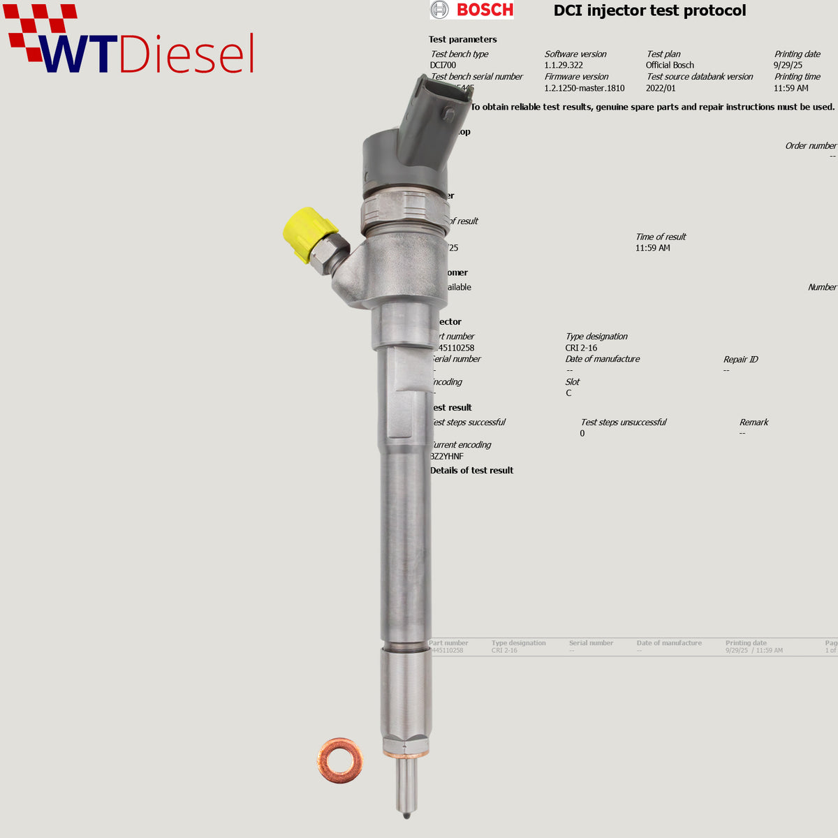 Bosch 0445110258 diesel injector for Hyundai Sonata V 2.0 CRDi