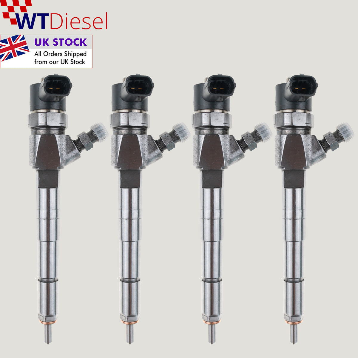 Set of 4 Bosch 0445110524 55246223 diesel injectors for Fiat 500, Bravo II, Doblo and Tipo 1.6 diesel