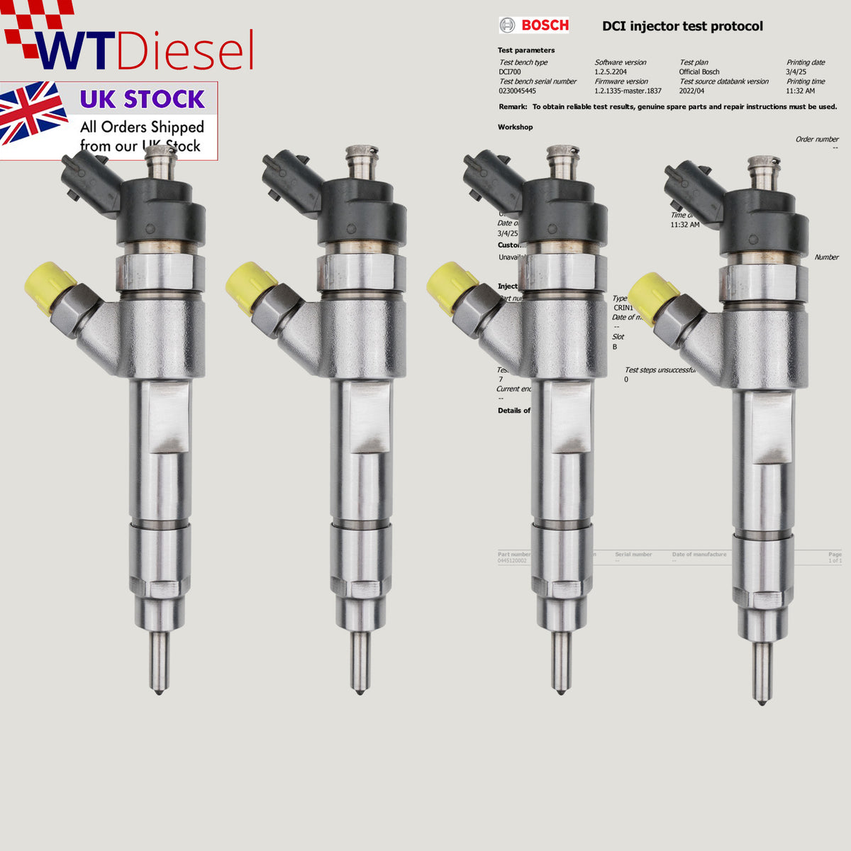 Set of 4 Bosch 0445120002 diesel injectors for Fiat Ducato and Iveco Daily 2.8 diesel
