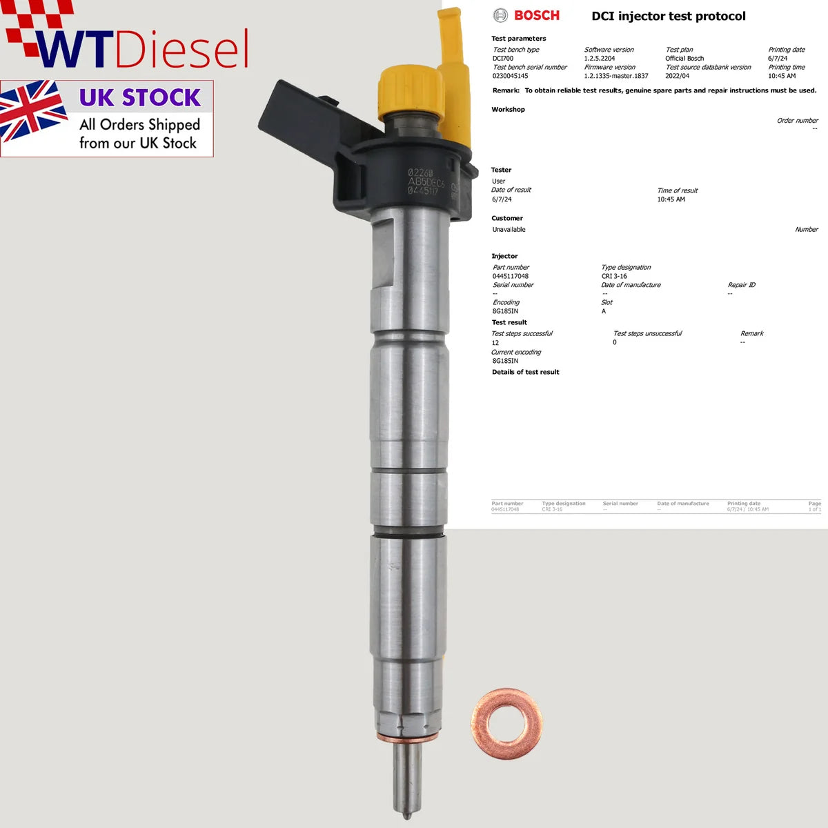 BMW 535d and 740d common rail diesel fuel injector, Bosch 0445117001 and 13537805430