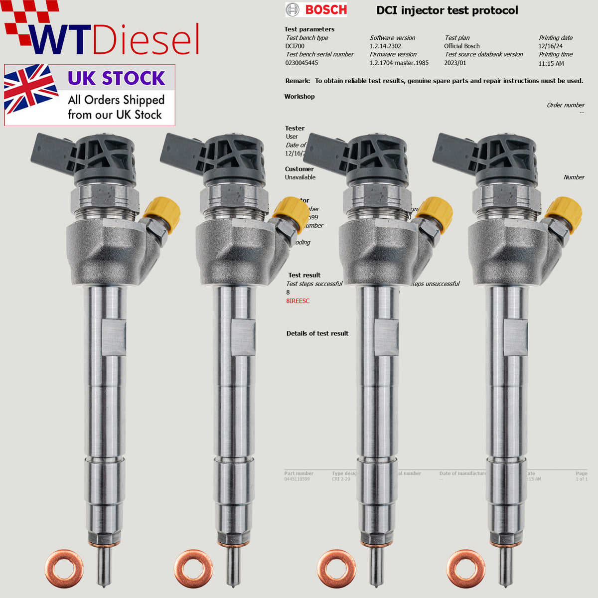 Set of 4 Bosch 0445110599 13538515061 common rail diesel fuel injectors for BMW and MINI 1.6 diesel engines