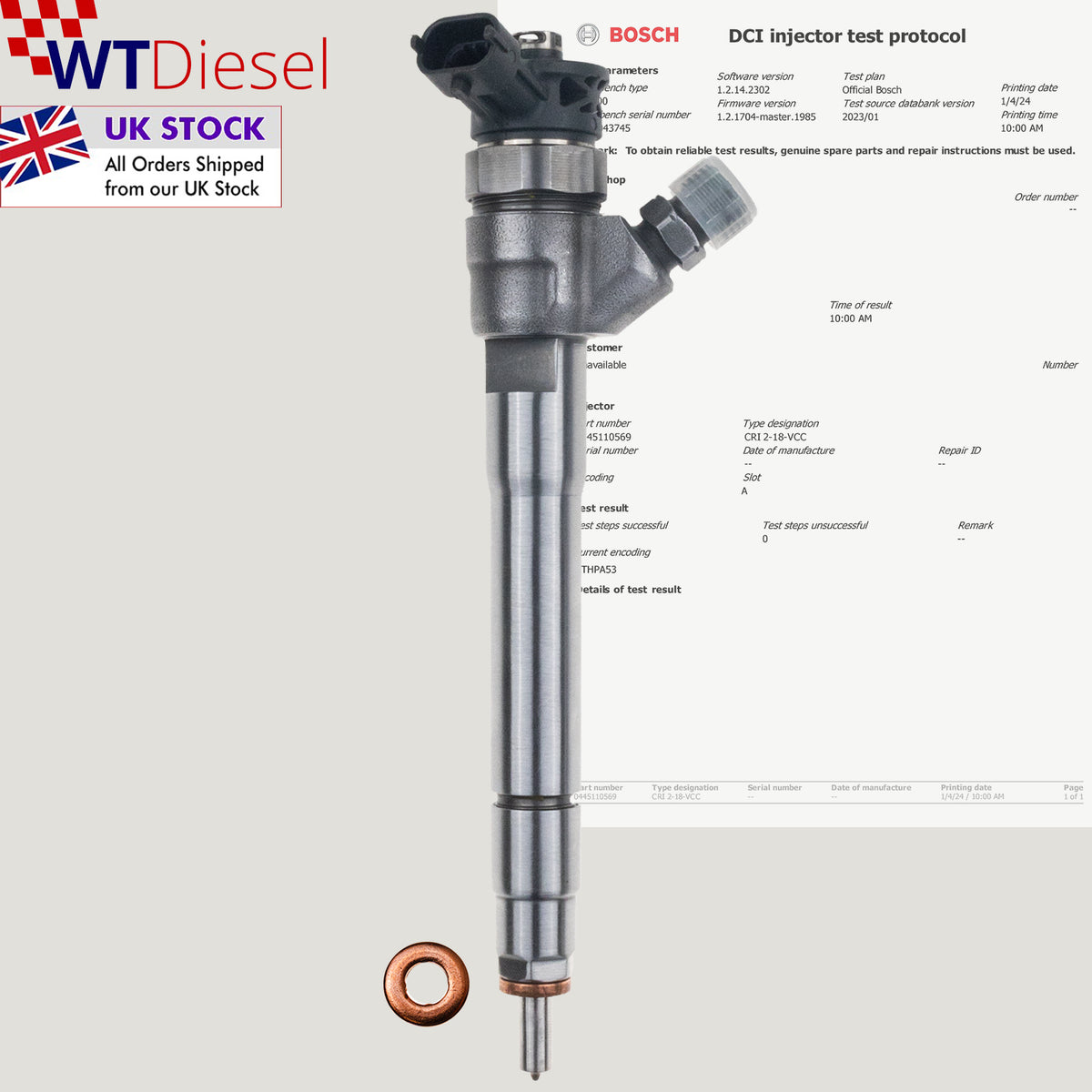 Bosch 166000804R 0445110569 common rail diesel fuel injector for Renault Trafic 1.6 dCi and Opel Vivaro B 1.6 CDTi models