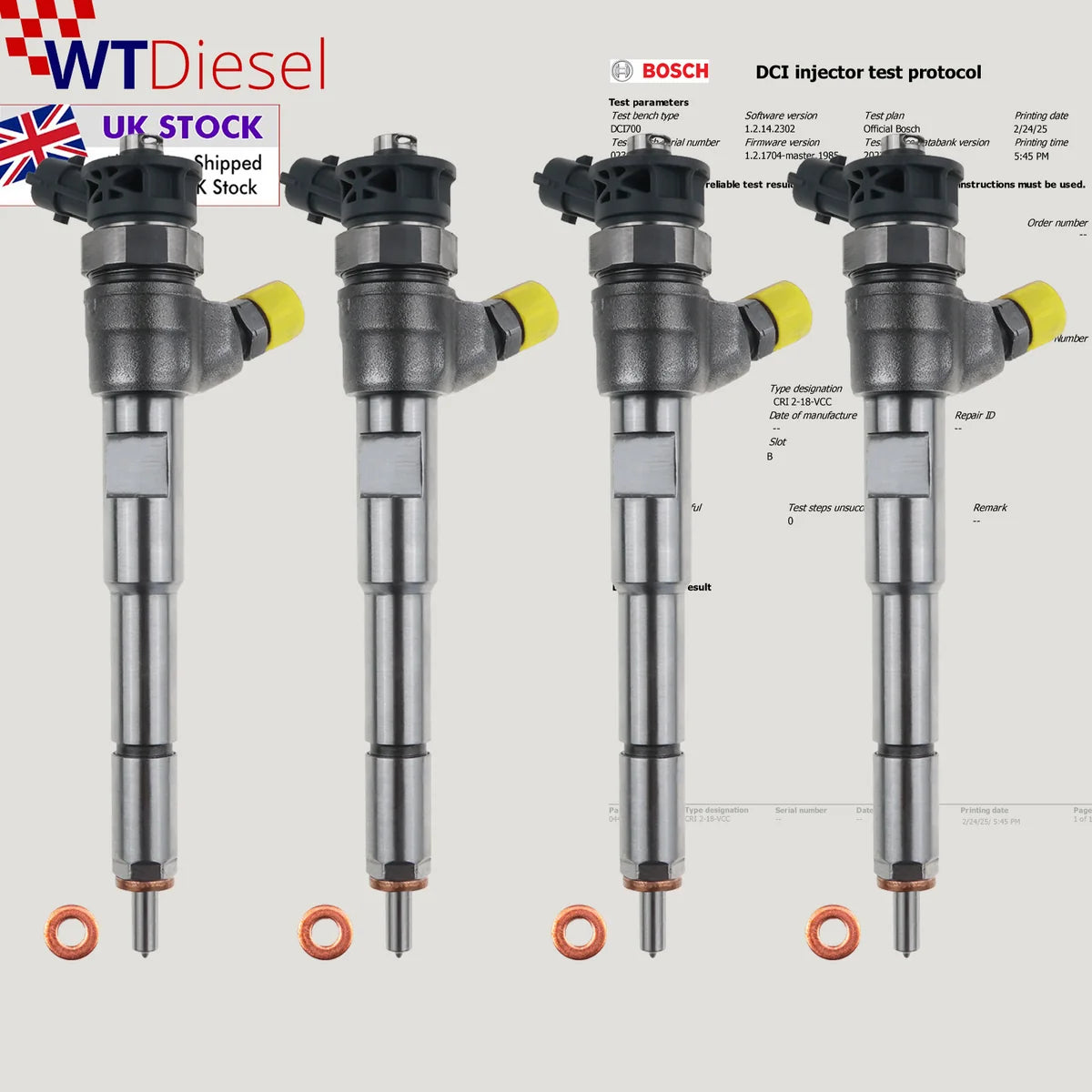 Set of 4 Bosch 0445110652 166000121R diesel injectors for Dacia Duster and Logan 1.5 dCi