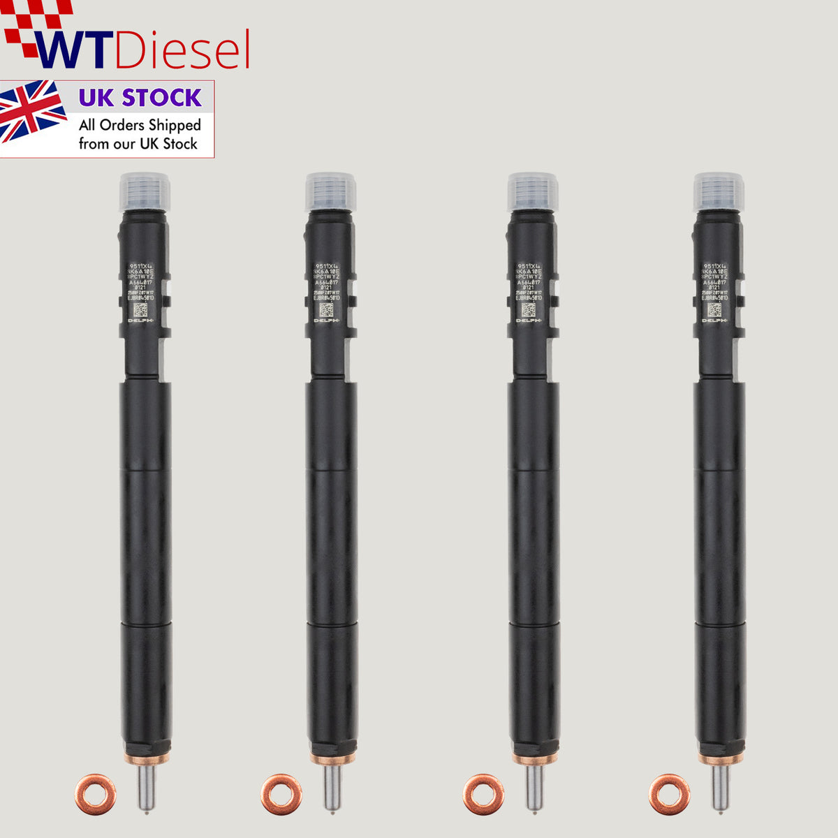Set of 4 Delphi EJBR04501D diesel injectors for KGM SsangYong Rexton 2.0 Xdi