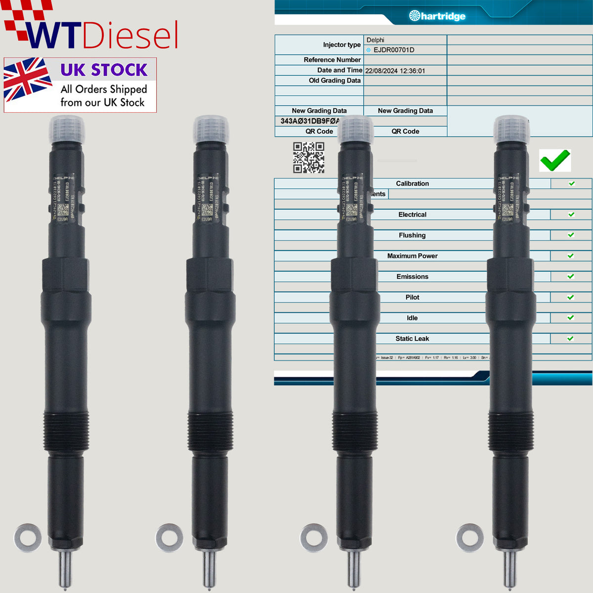 Set of 4 Delphi EJDR00701D fuel injectors for Ford Mondeo III 2.2 TDCi 6S7Q9K546AA