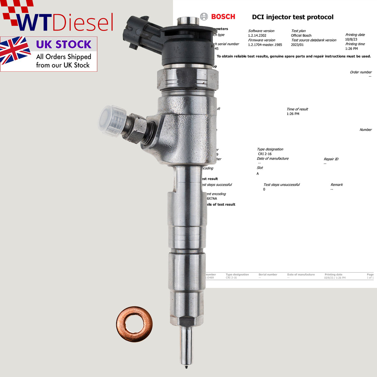 Bosch 0445110489 CV6Q-9F593-AA common rail diesel injector for Ford Focus III 1.5 and 1.6 TDCi, C-Max and Grand C-Max 1.5 TDCi
