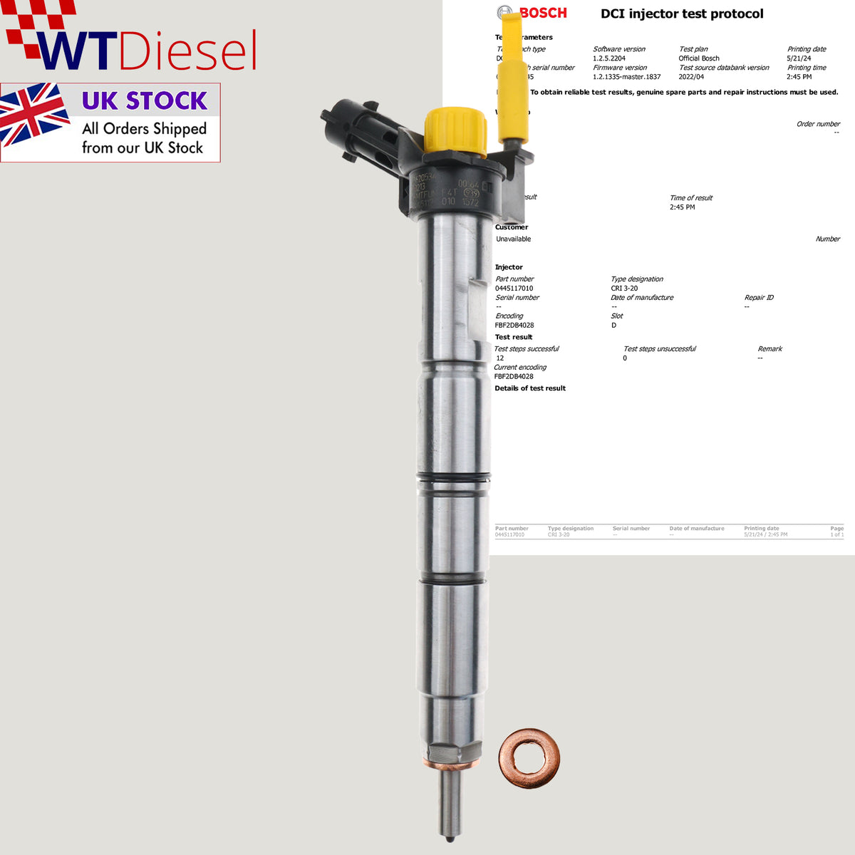 GMC Sierra 6.6L diesel fuel injector Bosch 0445117010 19256590