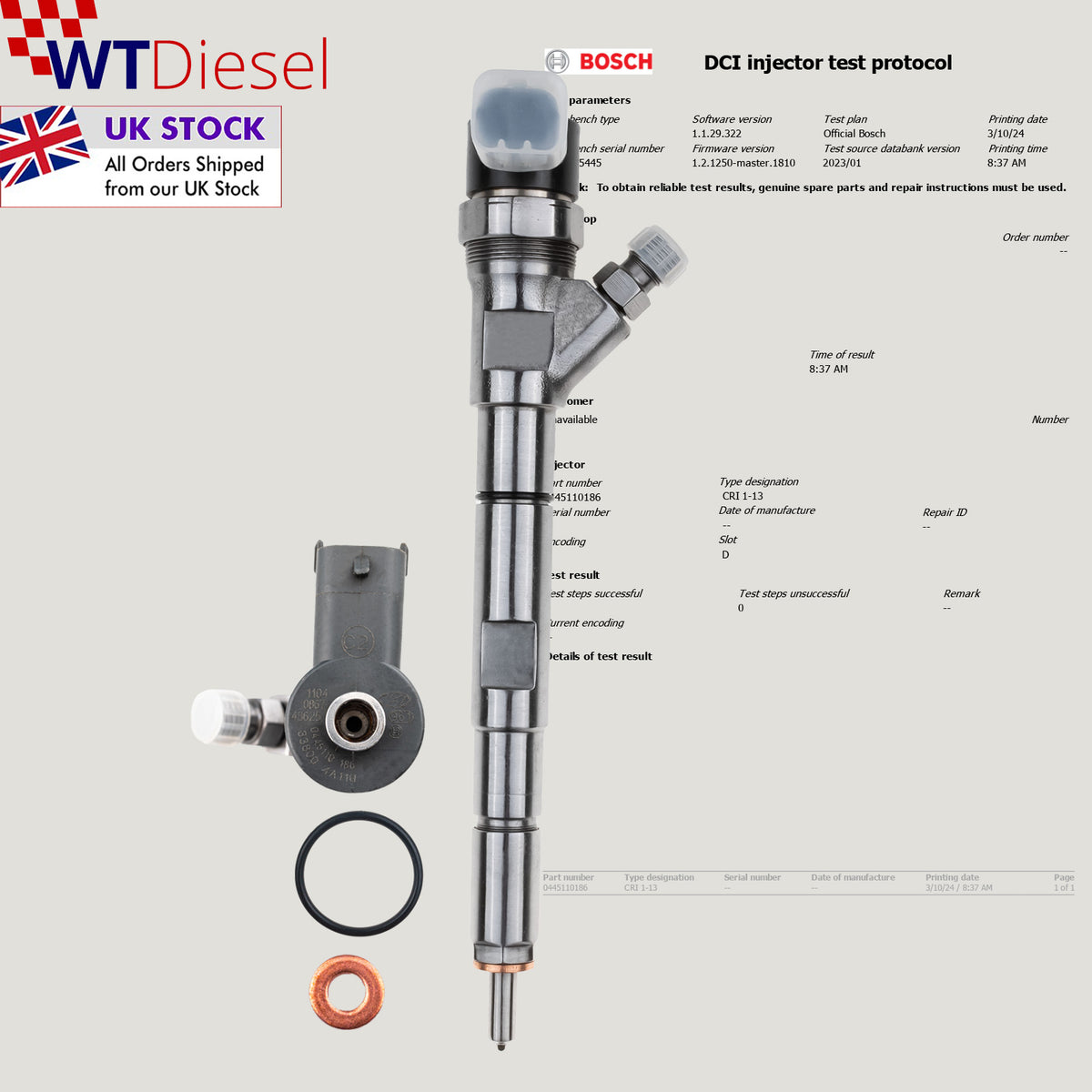 Hyundai 2.5 CRDi diesel injector Bosch 0445110186 338004-A000