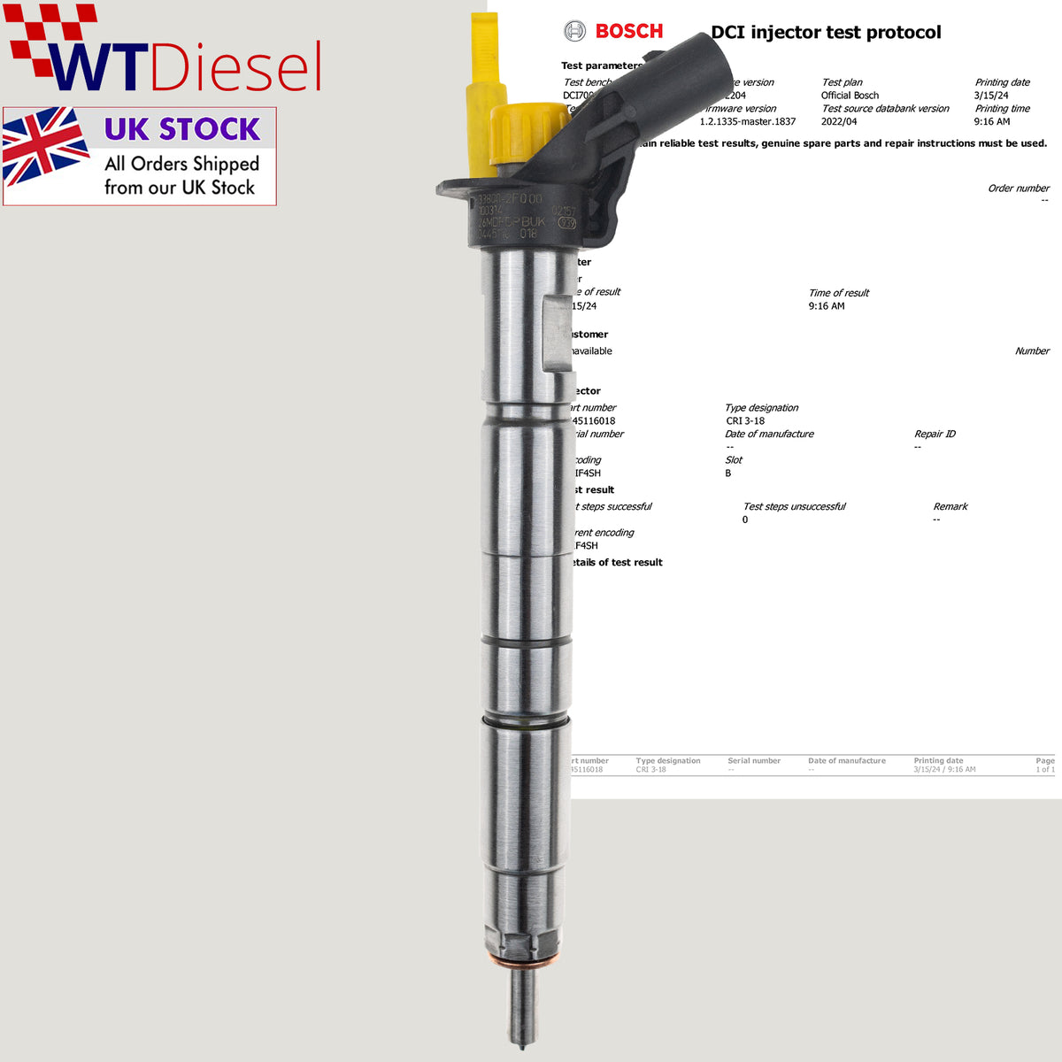 Bosch 0445116018 diesel fuel injector for Hyundai iX35 and Kia Sportage 2.0 CRDi 33800-2F000