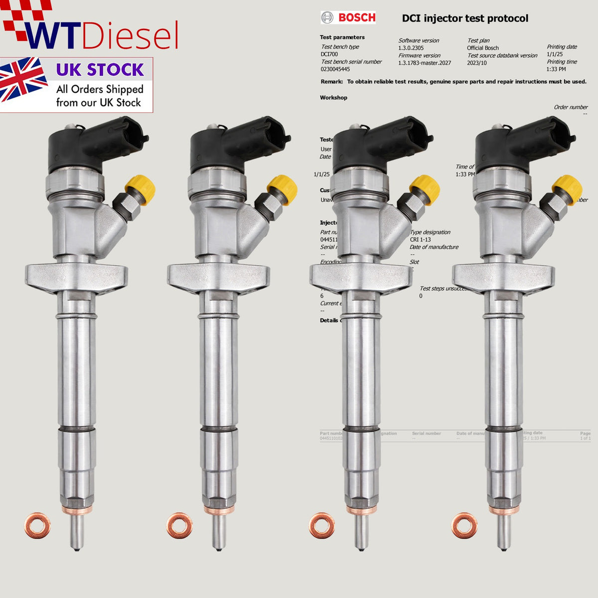 Set of 4 Bosch 0445110102 diesel fuel injectors for Opel Movano A 2.2 DTI 3190330