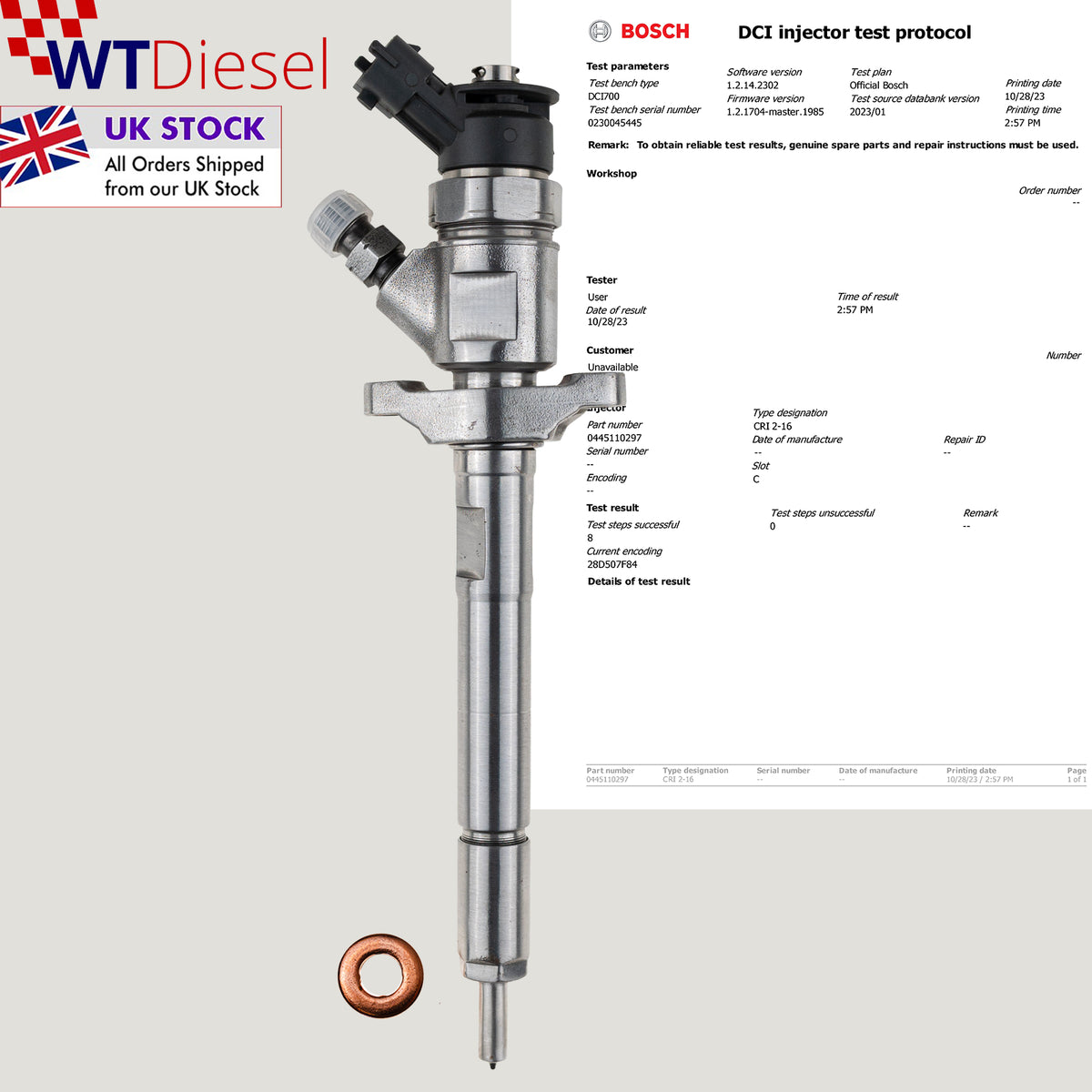 Bosch 0986435150 0445110297 common rail diesel injector for Peugeot 1.6 HDi