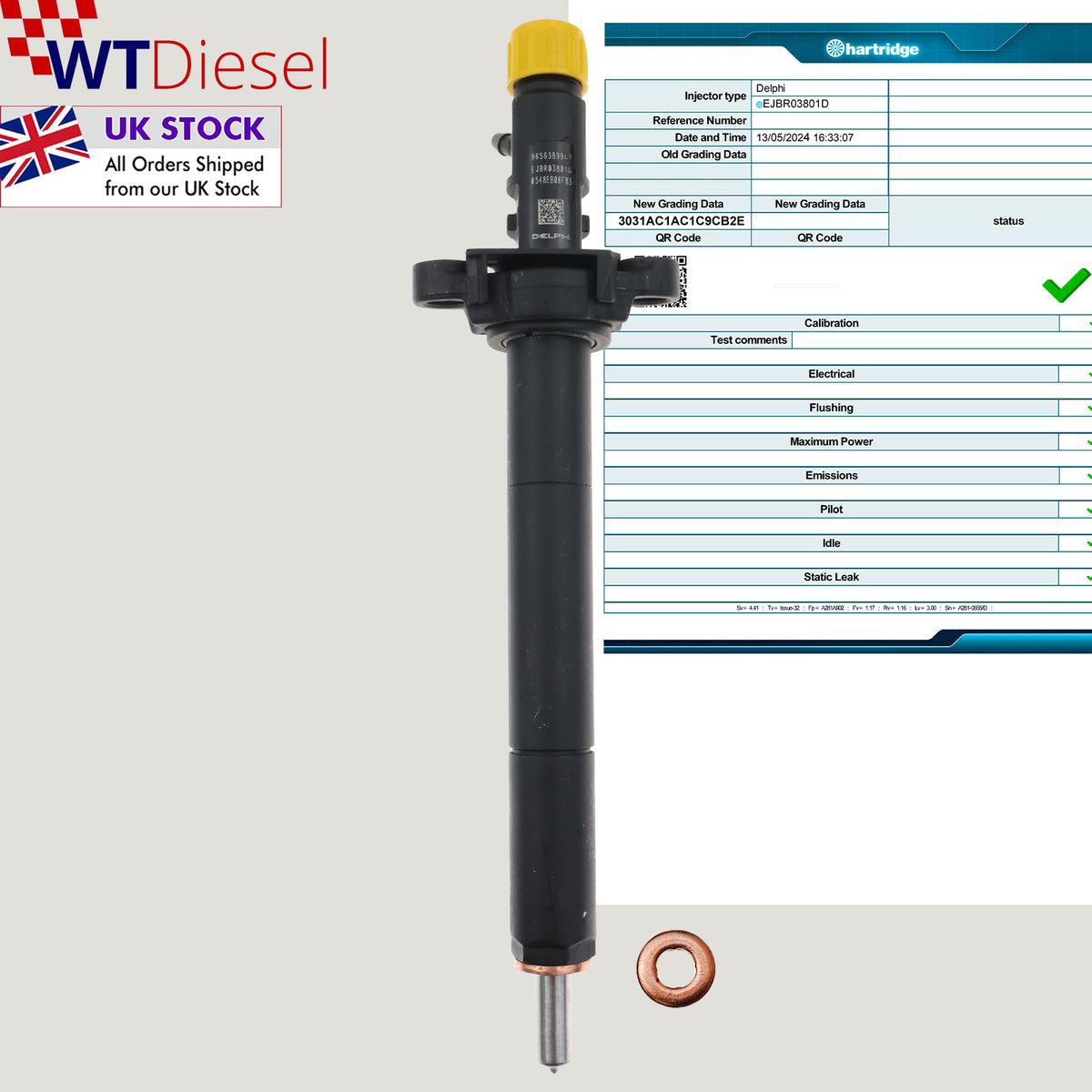 Delphi EJBR03801D 9656389980 diesel injector for Peugeot 307 and 308 2.0 HDi