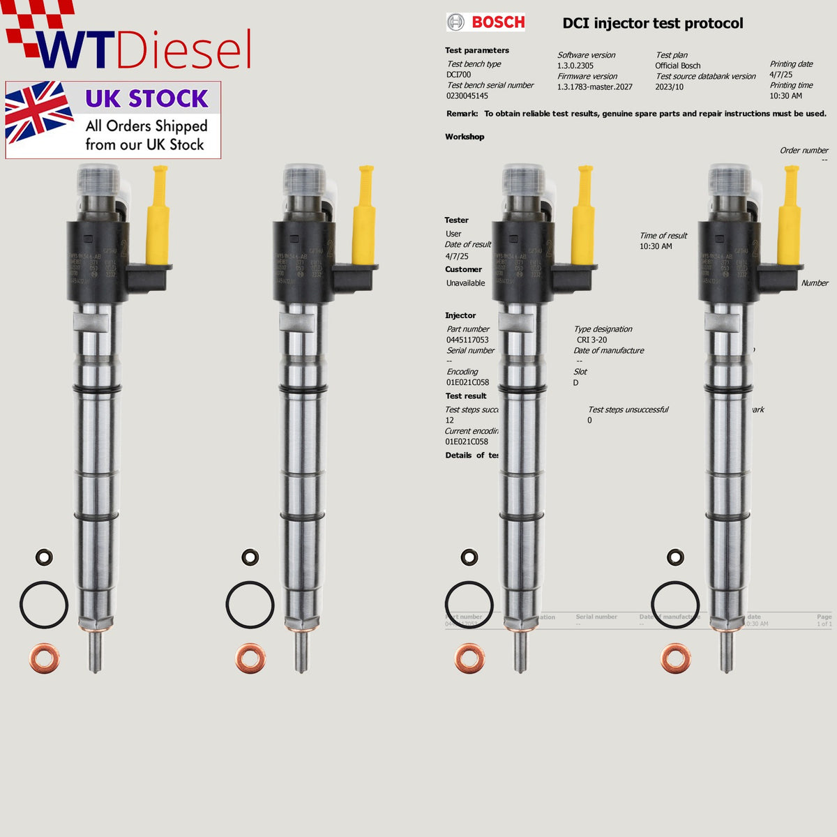 Set of 4 Bosch 0445117053 FW939K546AB diesel fuel injectors for Land Rover Range Rover Sport 3.0 diesel