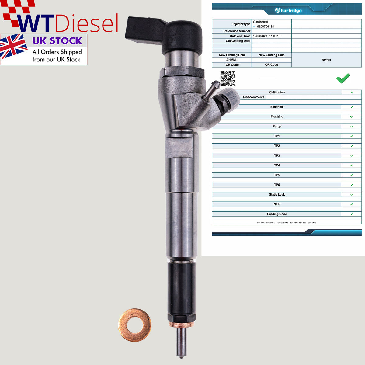 Individual Siemens common rail diesel fuel injector with references H8200704191 and A2C59513484 for Renault Clio, Fluence, Grand Scenic III, Kangoo, Laguna, Latitude and Megane 1.5 dCi engines