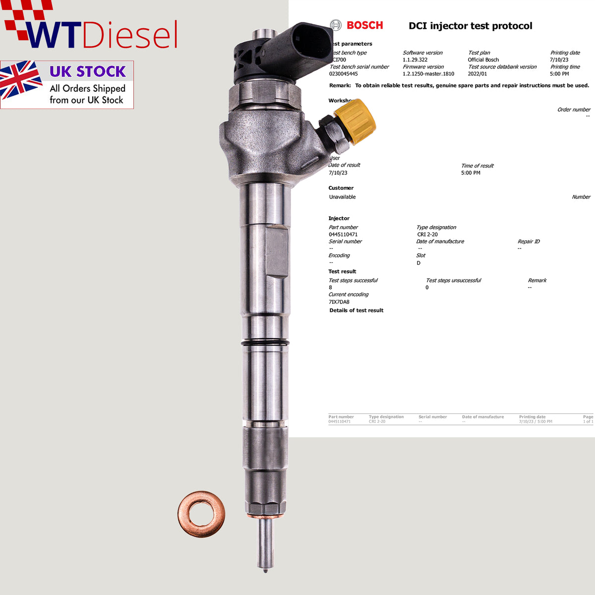 Diesel fuel injector 0445110471 04L130277AE for Seat Alhambra, Ateca, Leon, Tarraco and Skoda Kodiaq 2.0 TDI vehicles
