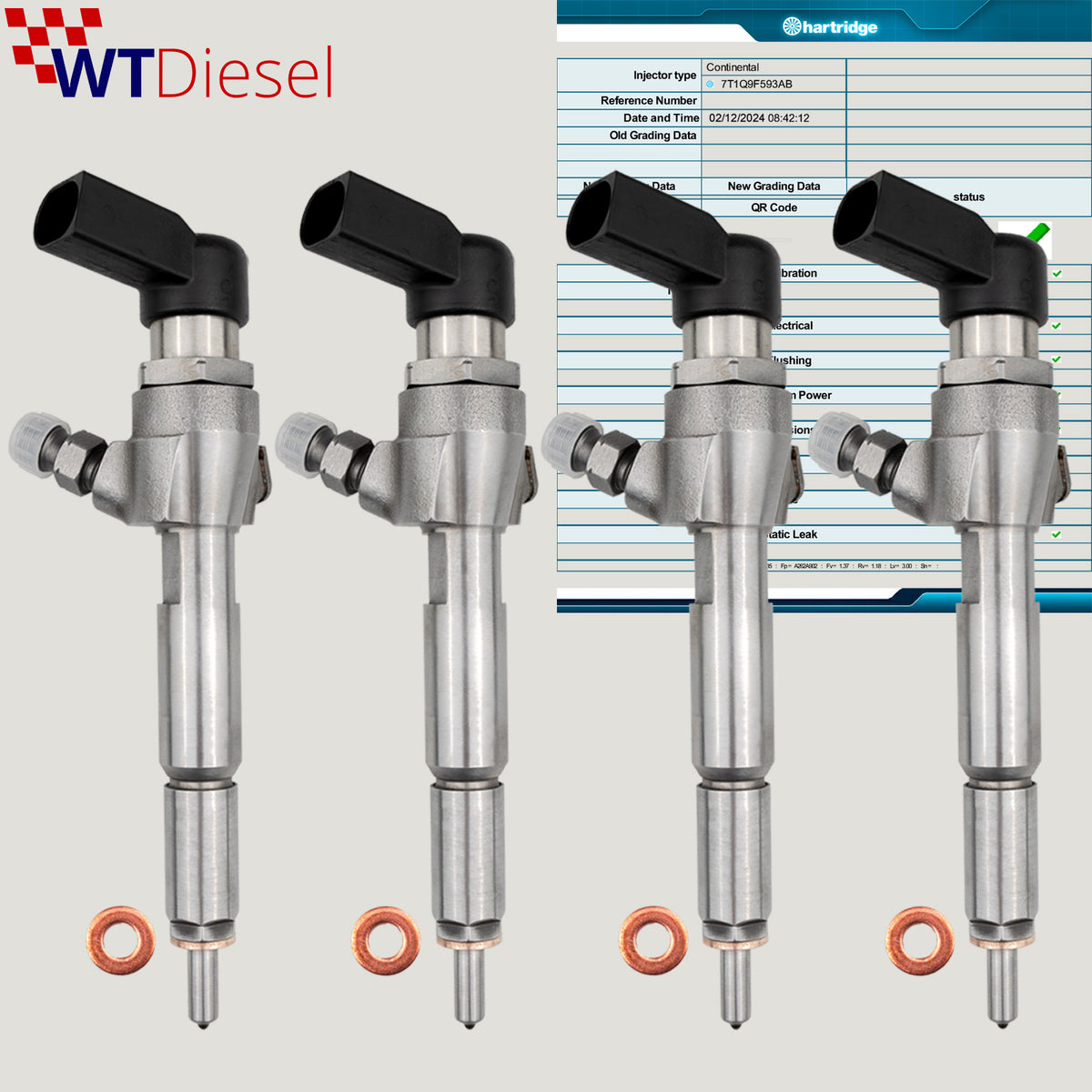 Set of 4 Siemens fuel injectors for Ford Tourneo Connect 1.8 TDCi diesel engines, references 7T1Q9F593AB and 5WS40250