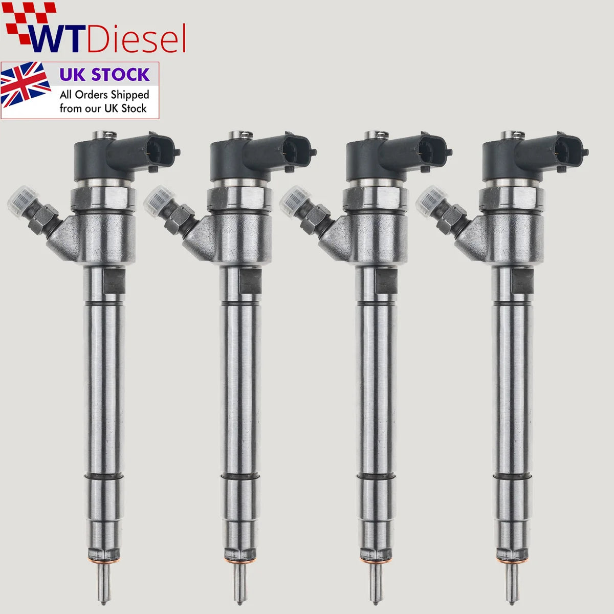 Set of 4 Bosch 0445110251 diesel fuel injectors for Volvo S60 I, S80 II and V70 2.4 D engines, OEM reference 30637375